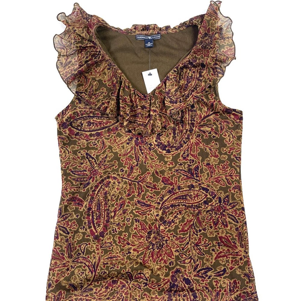 NWT American living Mesh Ruffled V-neck Top